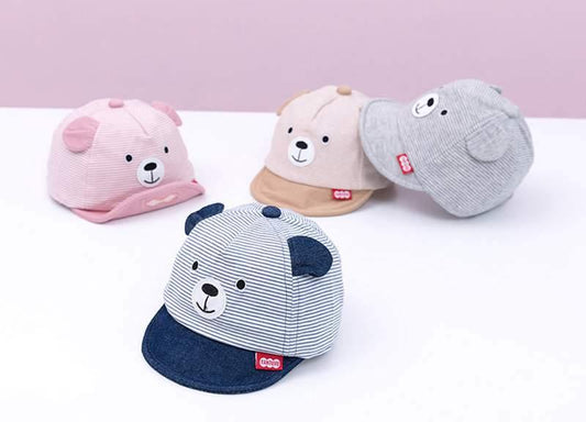 Cartoon Bear Baby Hat Cap Adjustable Baseball Cap Cute Striped Cotton Kids Sun Hat for Baby Boys