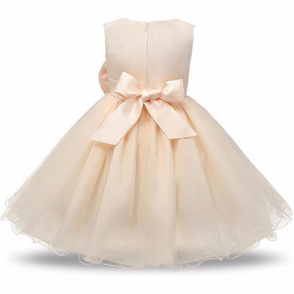 Handmade Luxury New Elegant Girls White First Birthday Party Wear 3D Rose Flower Dress Toddler Girl IWth Big Bow