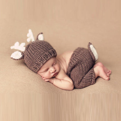 Modern Baby Cap Deer Design Handmade Crochet Deer Costume Set Knitted Hats And Toy For Girls and Boys Kids