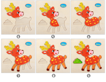 Wooden 3D Stevvex Modern Interesting Baby Learning Puzzles for Children Cartoon Animal Fruit Puzzles Intelligence Kids Children Educational Toy