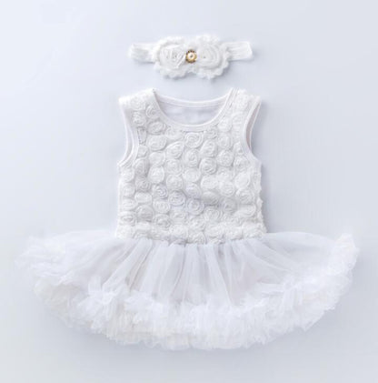 Pink Baby Luxury Bodysuit Infant Girls Princess Puffy Dress Baby Gown Party Wedding Excellent Girls Gift