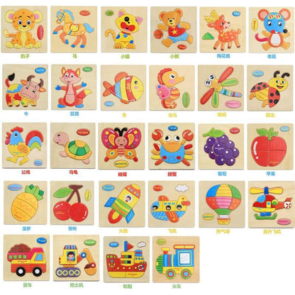 Wooden 3D Stevvex Modern Interesting Baby Learning Puzzles for Children Cartoon Animal Fruit Puzzles Intelligence Kids Children Educational Toy