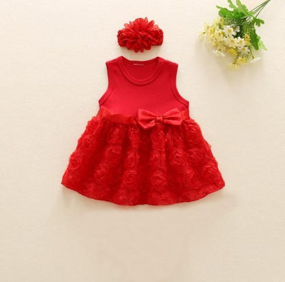 Pink Baby Luxury Bodysuit Infant Girls Princess Puffy Dress Baby Gown Party Wedding Excellent Girls Gift