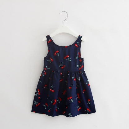 Luxury Modern Summer Girl Dress Children Kids Cherry Dress V-Back Dress Baby Cotton Kids Vest halter dress For Girls