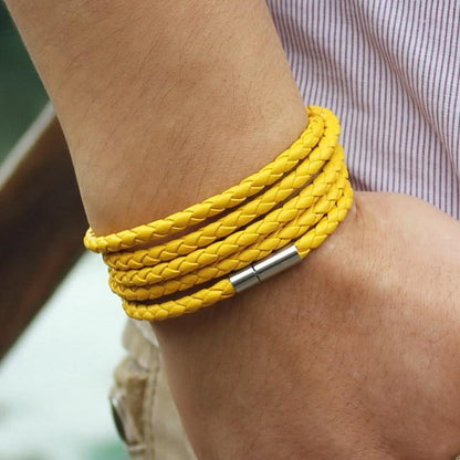 NEW Trendy Black Retro Wrap Long Leather Men Brecelets Bangles Fashion Sporty Chain Link Male Charm Bracelet