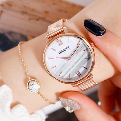 Luxury Set Watch Women Rose Gold Water Drill Bracelet Watch Jewelry Ladies Female Hour Casual Quartz Wristwatches For Women and Girls