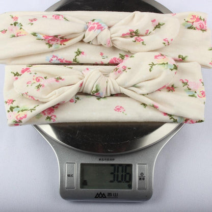 Modern Handmade Mother Baby Turban Matching Headband Mom Daughter Rabbit Ears Headbands Floral Print Bow