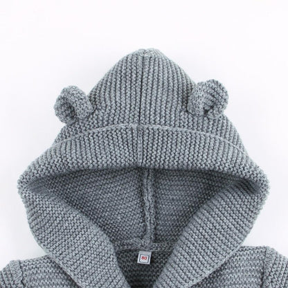 Winter Hooded Knitted Long Sleeve  Sweaters For Newborn Babies