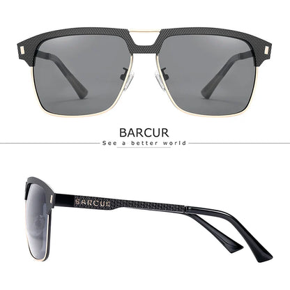 BARCUR Polarized Men’s Sunglasses – Fashionable Square Stainless Steel Frame UV400 Protection Anti-Reflective Outdoor Sports & Driving Eyewear – Original Design Casual Style with Premium Polycarbonate Lenses