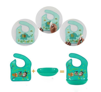Waterproof Silicone Bib Feeding Food Catcher Baby Newborn Cartoon Aprons Adjustable Baby Bibs For Kids