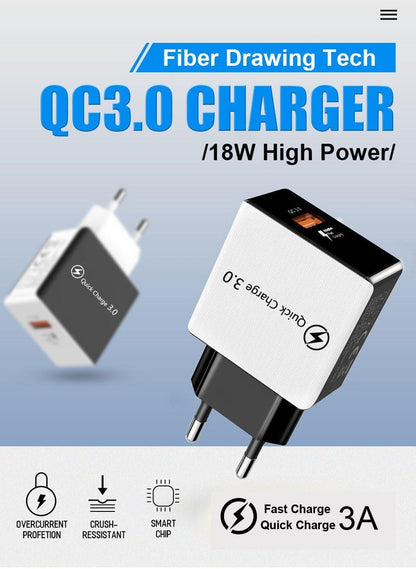 Fast Universal Portable Quick Charge 3.0 4.0 USB Charger 5V 3A Fast Charging Adapter Lightweight Mobile Phone Charger