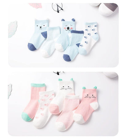 Luxury Modern 5pair Socks Set Kids Soft Cotton Socks Baby Cute Cartoon Warm Dots Fashion Sport Socks For Firls and Boys Kids