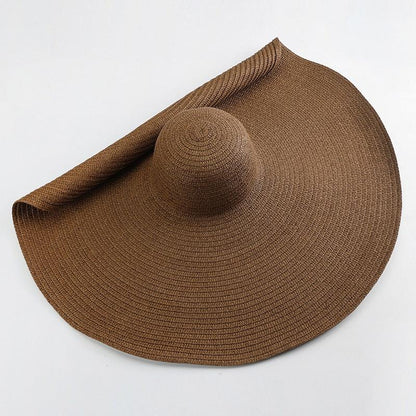 Summer Large Wide Brim Foldable Sun Hats For Women Foldable Sun Hat Wide Brim Summer Straw Floppy Beach Hat Oversized Sun Hat Modern Travel Straw Hat Fashionable Lady UV Protection Beach Hat 54-57cm