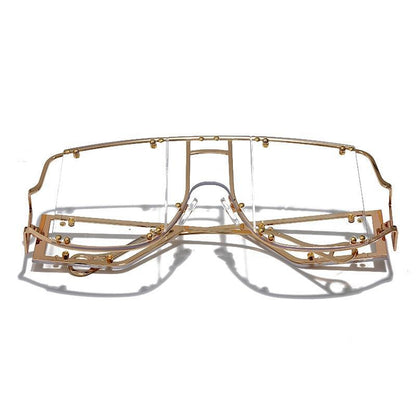 Luxury Modern NEW Fashion Square  Oversized and Big Frame Woman and Ladies SunglasseBrand Metal Rivet Trend Unique Female Eyewear Wth UV 400 Protection