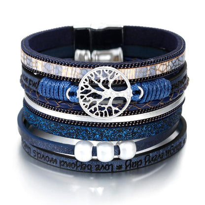 High Quality Handmade Elegant Fashion Luxury Modern New Amazing Charm Pearl Life of tree Leather Bracelets For Women