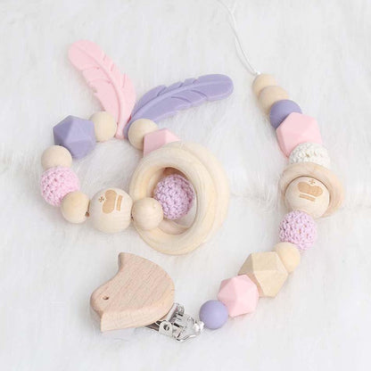 Modern Wood Pacifier Clip Chain Holder Nipples Pacifier Clips Pacifier Teether Teething Toy Cartoo Wooden Bracket For Pacifier For Kids