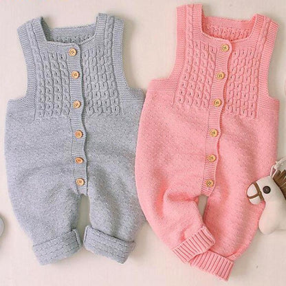 Handmade Baby Knitting Rompers Sleeveless Solid Color Jumpsuit Winter Romper For Girls and Boys In Modern Retro Style