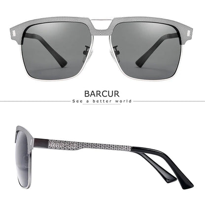 BARCUR Polarized Men’s Sunglasses – Fashionable Square Stainless Steel Frame UV400 Protection Anti-Reflective Outdoor Sports & Driving Eyewear – Original Design Casual Style with Premium Polycarbonate Lenses