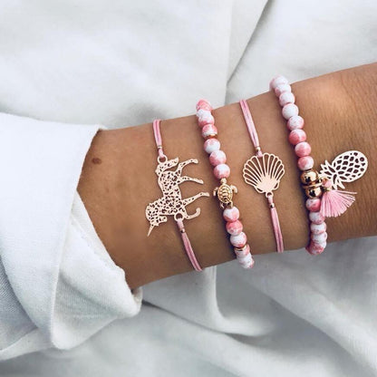 Boho Rose Map Bracelets & Bangles for Women Bohemian Round  Charm Bracelet Set Fashion Multilayer Accessories Luxury Jewelry