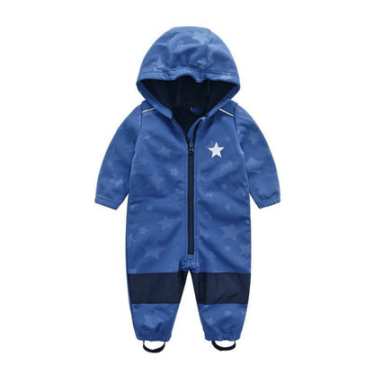 Ski suit For Children Soft Shell Outdoor Jacket Waterproof  Fleece Lining Jumpsuit For Boys and Girls In Modern Colorful Design