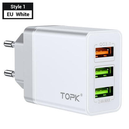 Black Dual Port Quick Charge 3.0 USB Charger QC 3.0 Fast Charging Multi Charger Portable Travel Wall Modern Phone Charger