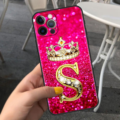 Pink Shiny Letter Phone Case For Iphone 11 7 Pro Xr X Xs Max 6 6s 8 Plus Glitter Rhinestone Phone Cover Soft Cover Shockproof Glitter Sparkle Case Girly Women Protective Pink Cover