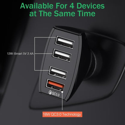 30W 4 Ports Car Charger Quick Charge 3.0 Dual USB Adapter Fast Charging For Smartphones Car-Charger Gadgets