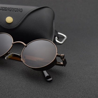 Luxury Popular Retro  Gothic Steampunk Polarized Men and  Women Brand Designer Vintage Round High Quality Metal Frame Sunglasses With UV400 Protection