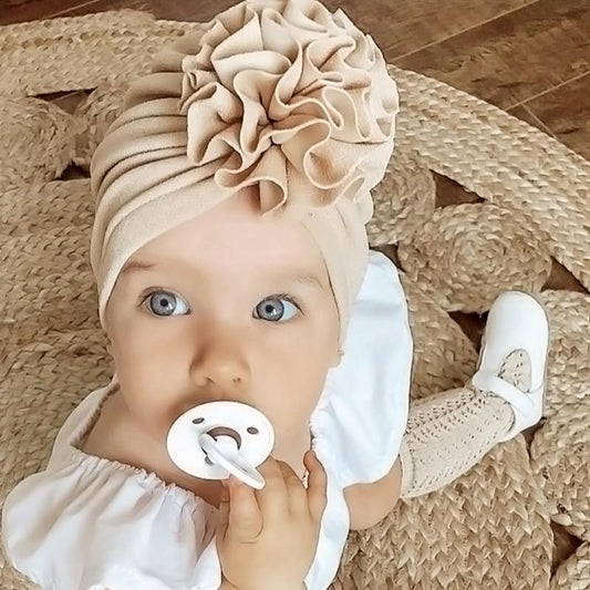 Handamde Elegant Baby Hats for Girls Big Bow Turban Hat Newborn Baby Beanie Cap Solid Color Style