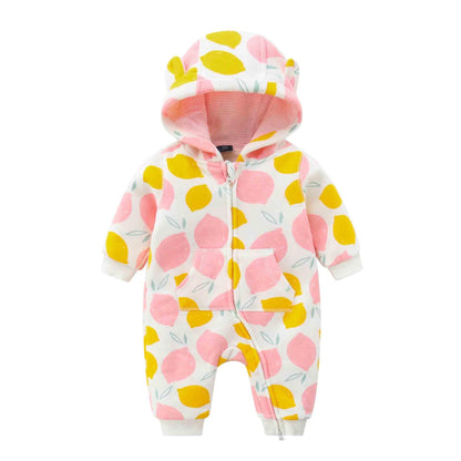 Baby Rompers Long Sleeve Zip Hooded Jumpsuits Playsuits for Toddler Boy/Girl For Autumn and Winter Season