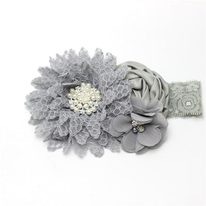 Luxury Modern Handmade Flower Headband Newborn Infant Pearl Flowers With Lace wide Headbands Bebes Hair Accessories Bow