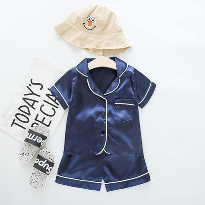 Luxury Modern Children's Pajamas Set Baby Suit Toddler Boys and Girls Ice Silk Satin Cartoon Printing Tops Pants Set Home Wear pajams for Kids