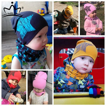 Modern New Trend Baby Hat Scarf Star Prints Cotton Children Boys Girl Cap Beanie Neck Collar Scarf Autumn Winter Warm Kids Hats For Kids