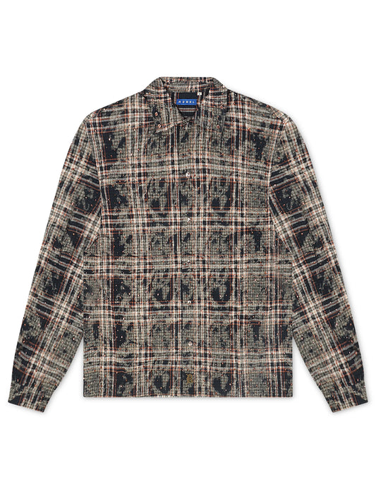 Rebel Denim Rhinestone Flannel - Navy
