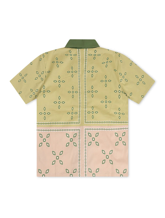 Memory Lane Patch Work Button Up Shirt - Khaki