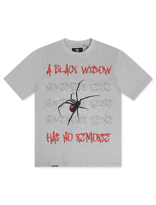 November Reine A Black Widow Heavyweight Tee With Stones - Grey