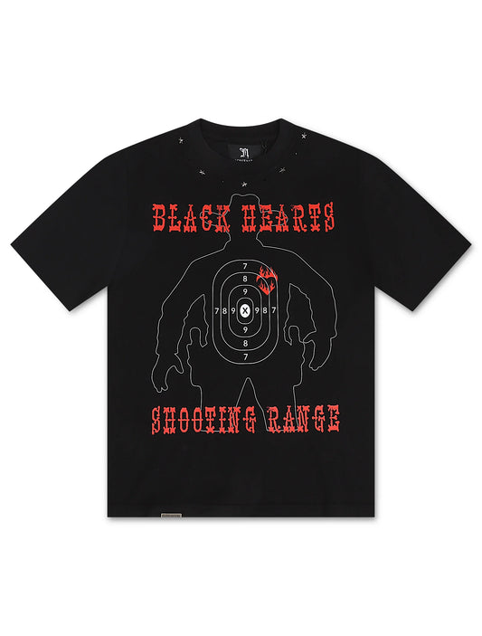 November Reine Black Hearts  Heavyweight Tee - Black/Red