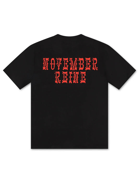 November Reine Black Hearts  Heavyweight Tee - Black/Red