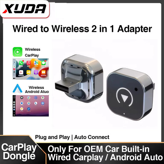 XUDA 2-in-1 Wireless CarPlay & Android Auto Adapter — Plug & Play USB Dongle