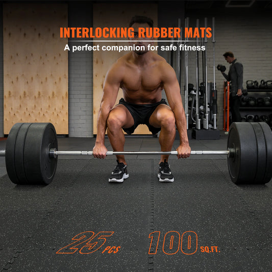 SucceBuy 25/12/6 PCS 1/2 inch Thick Gym Floor Mats EVA Foam Rubber Top Interlocking Workout Floor Mats Waterproof Exercise Mats