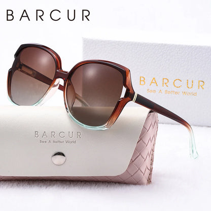 BARCUR Women’s Gradient Butterfly Frame Polarized Fashionable Sunglasses – Trendy Elegant Large PC Elliptical Design with UV400 Protection for Summer Travel Beach Shopping & Summer Style – White Gift Box Included