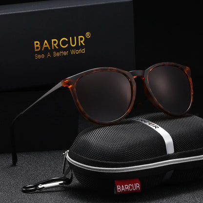 BARCUR Retro Circular Polarized Sunglasses for Women – Fashion Travel UV400 Protection TAC Lens – Durable Comfortable Plastic Titanium Frame Stylish Summer Eyewear – Trendy Mirror Lens Gift Box Included