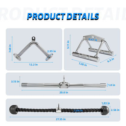 Tricep Press Down & LAT Pulldown Attachments ，Cable Machine Accessories，with V Handle, Rotating Bar, Tricep Rope, V-Shaped Bar，f