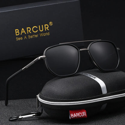 BARCUR Sunglasses Men’s Polygon Fashionable Frame – Polarized UV400 Protection for Summer Driving Outdoor and Casual Wear – Stylish Comfortable Thickened Striped Design with TAC Lenses