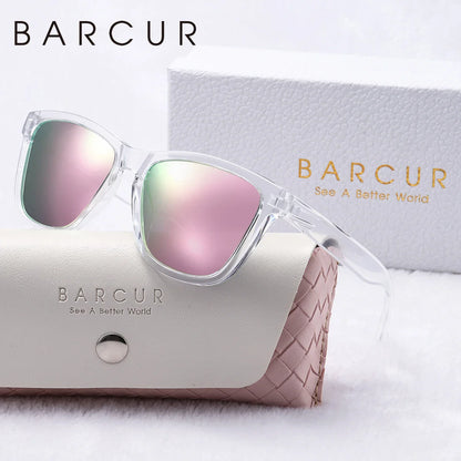 BARCUR Fashion Energetic Polarized Sunglasses for Women – Transparent Lightweight PC Frame Oval UV400 Protection Ladies Holiday Sun Glasses with Stylish Mirror Lens and Elegant White Gift Box – Perfect for Travel Beach & Summer Outings