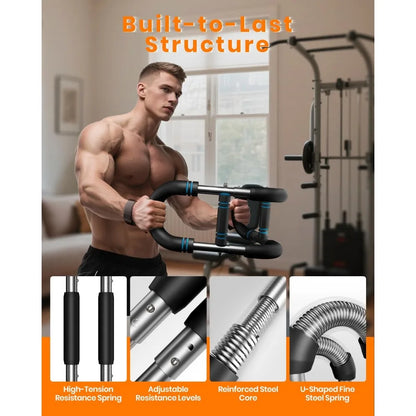 Twister Arm Trainer: 66-110lbs 3-Level Adjustable Chest Expander. Portable Spring Bar for Chest, Shoulder & Biceps. Safe.