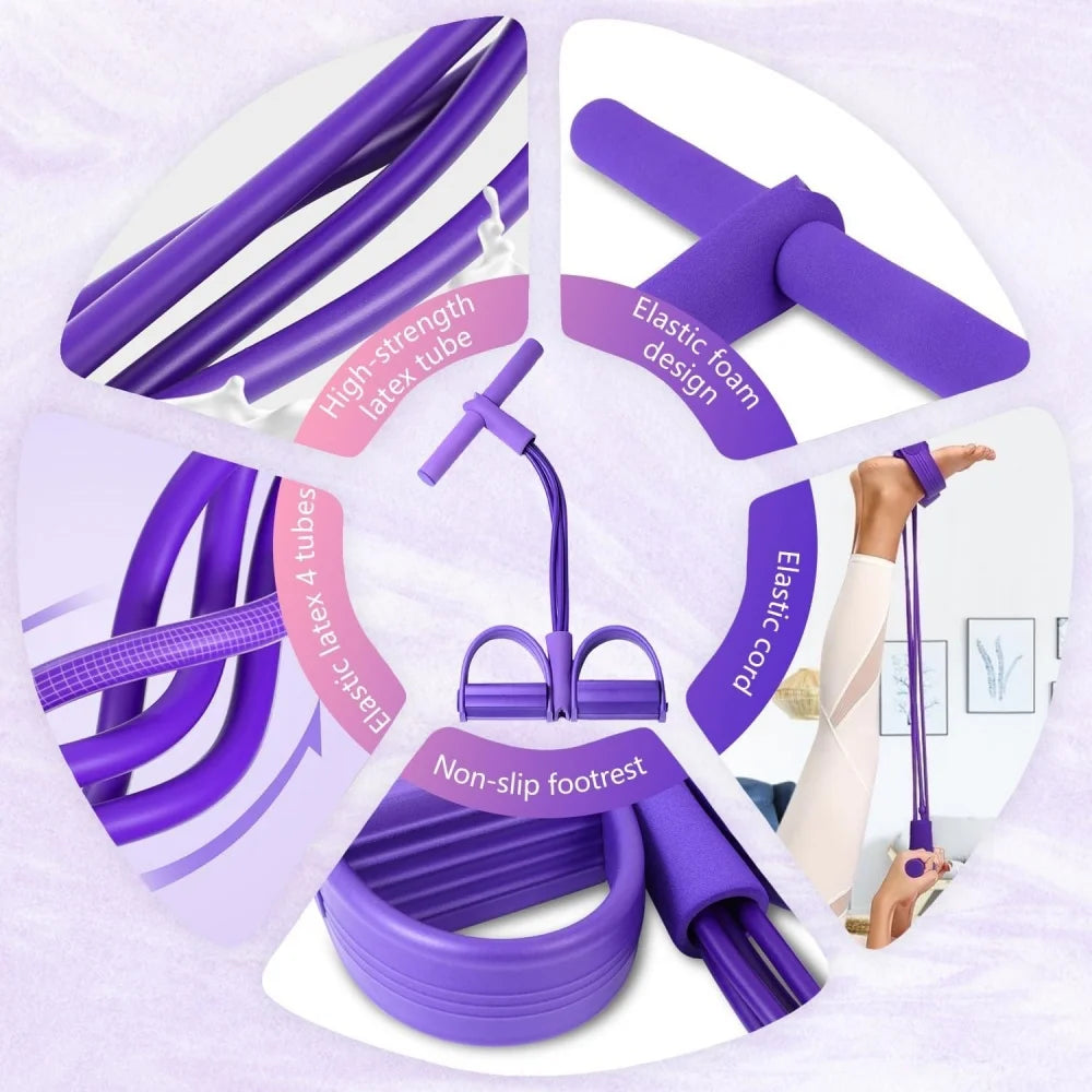 21 Fitness Resistance Bands-4 Tube Pedal Ankle Puller,Upgraded Stretch Bands for Exercise Sit Up Exercise Equipment,Multifunction Tension Rope,Foot Pedal Resistance Bands for Women Men
