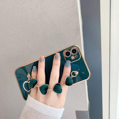 Luxury Women Silicone Phone Case Cover With Wrist Chain Bracelet for iPhone  Wristband Bracelet Hand Holder Cover for iPhone 13 12 11 Pro Max plating Case Heart Chain Cases for iPhone 7 8 Plus XR XS Max X