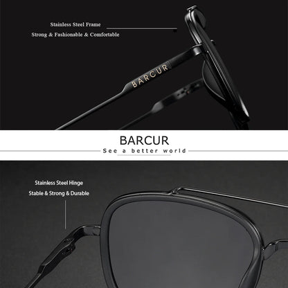 BARCUR Cool Oval Double Beam Fashion Sunglasses for Women & Men Polarized Sunshade UV400 Protection Trendy Outdoor Eyewear with Exclusive White Brand Gift Box for Summer