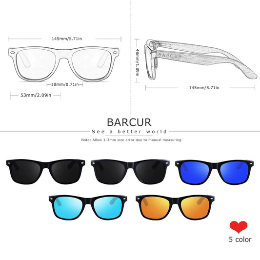 BARCUR Black Walnut Polarized Sunglasses for Men UV400 Sunscreen Protection Wooden Frame Polarized Lenses Presented in an Original Brand Box for Summer